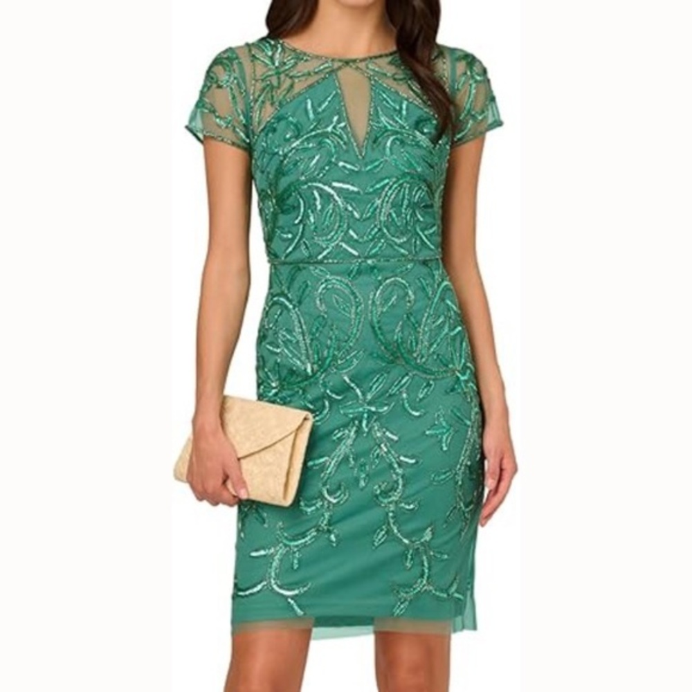 Adrianna Papell - Short Cut Out Beaded Sheath Dress.